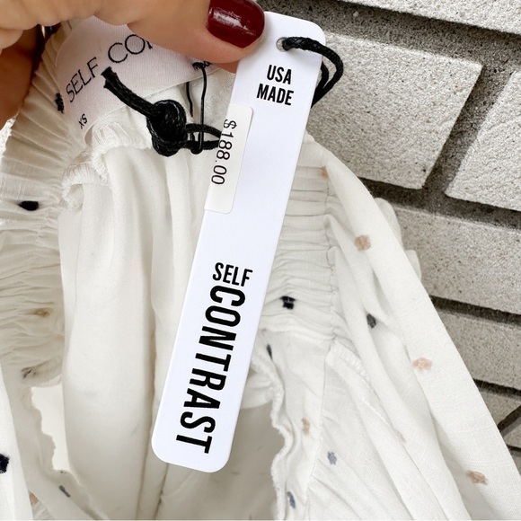 Self Contrast Nina Open Back White Midi Dress NWT Swiss Dot Flutter Sleeve - Picture 13 of 13